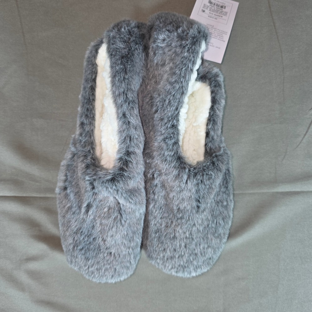 Auden Grey Faux Fur Slipper Socks with Faux Shearling Lining Gripper Bottoms NEW